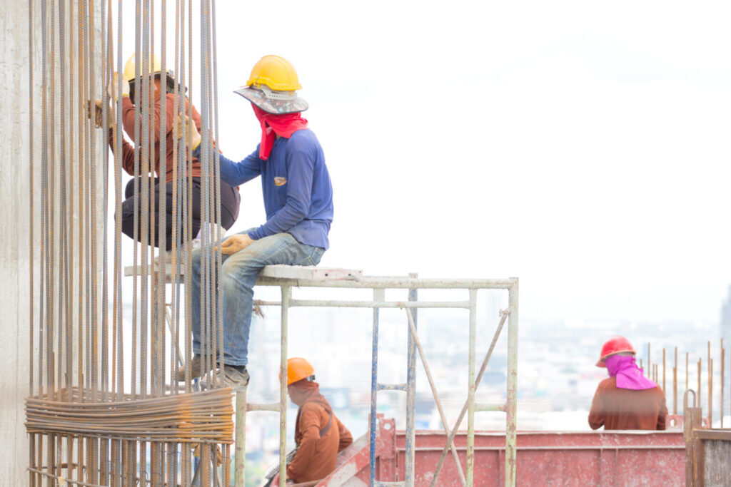 Workers work on the from work in site construction
